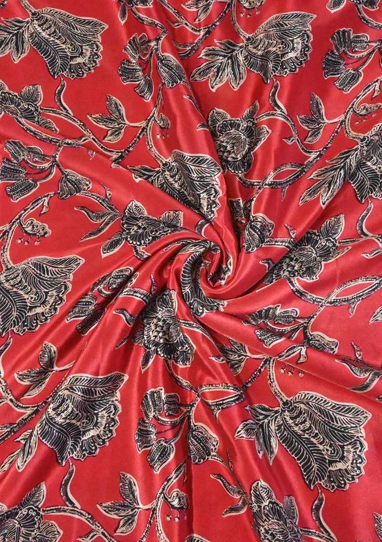 Red Printed Crepe Lehenga Set