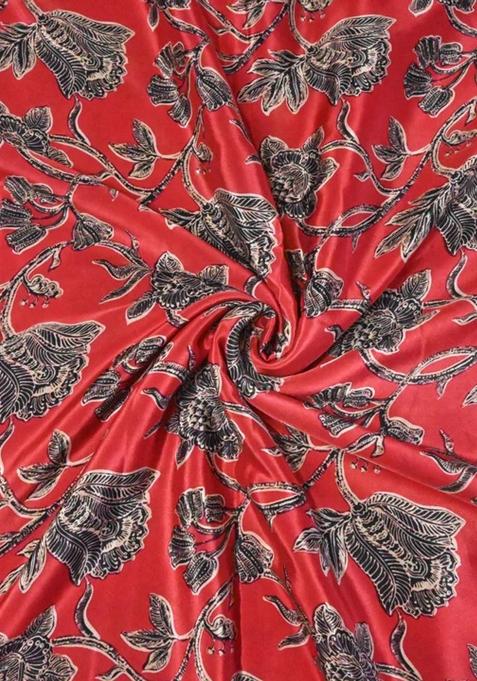 Red Printed Crepe Lehenga Set