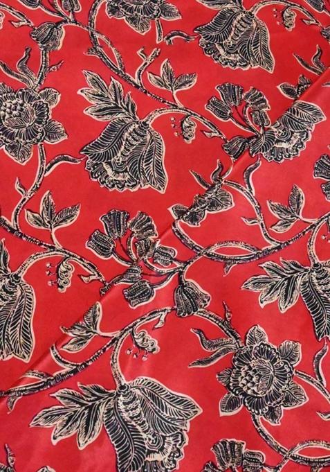 Red Printed Crepe Lehenga Set