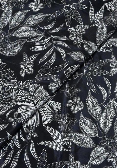 Black Printed Crepe Lehenga Set