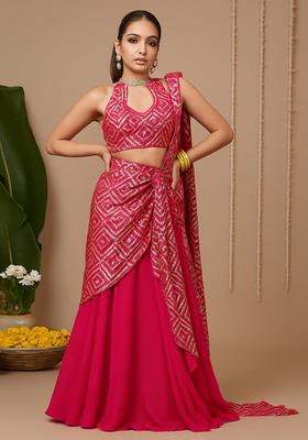 Pink Embroidered Georgette Lehenga Set