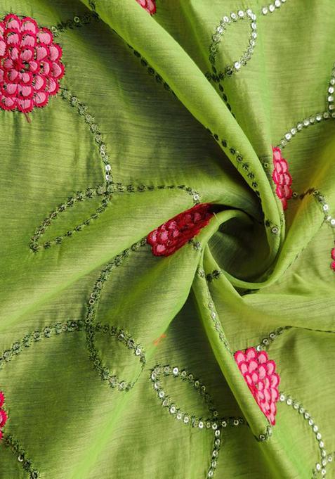 Green Embroidered Chanderi Lehenga Set