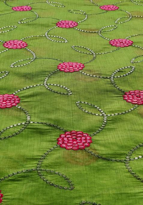 Green Embroidered Chanderi Lehenga Set