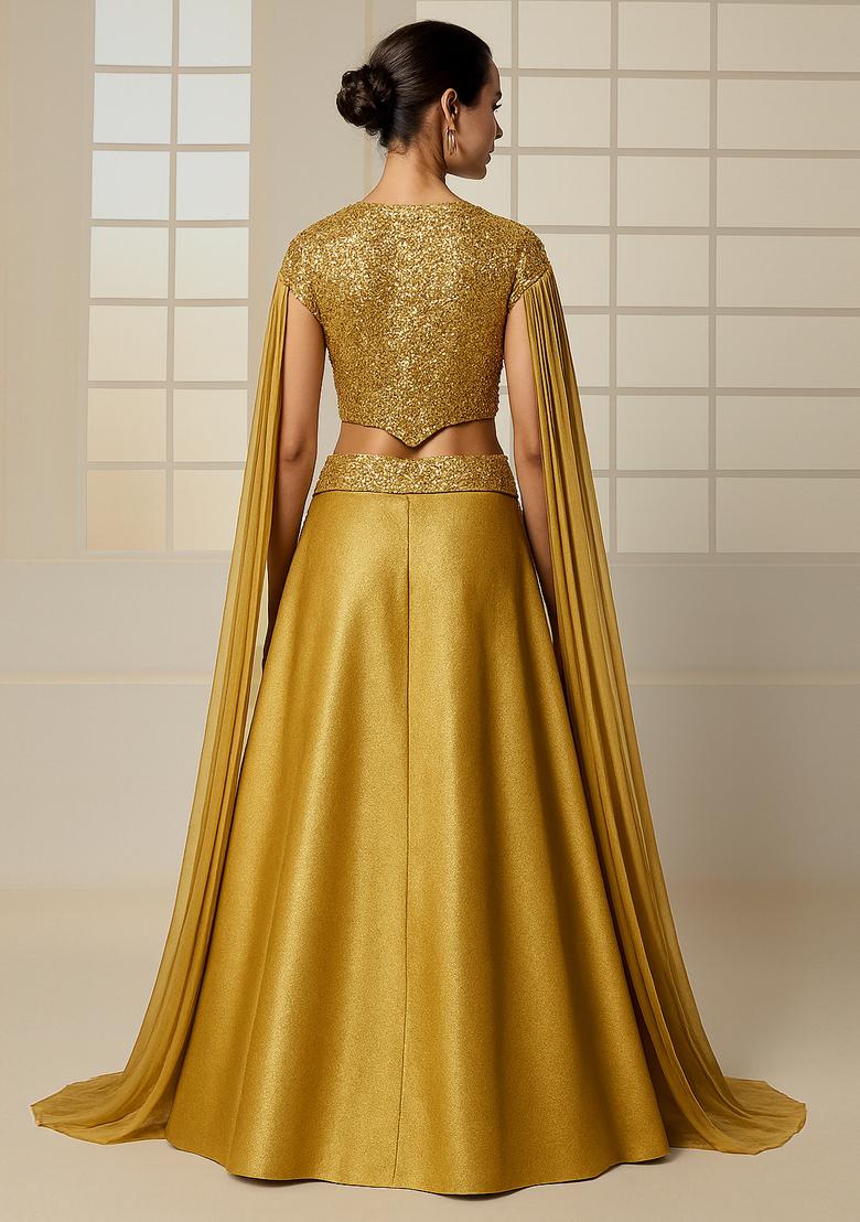 Golden Sequin Georgette Fusion Set - Indya