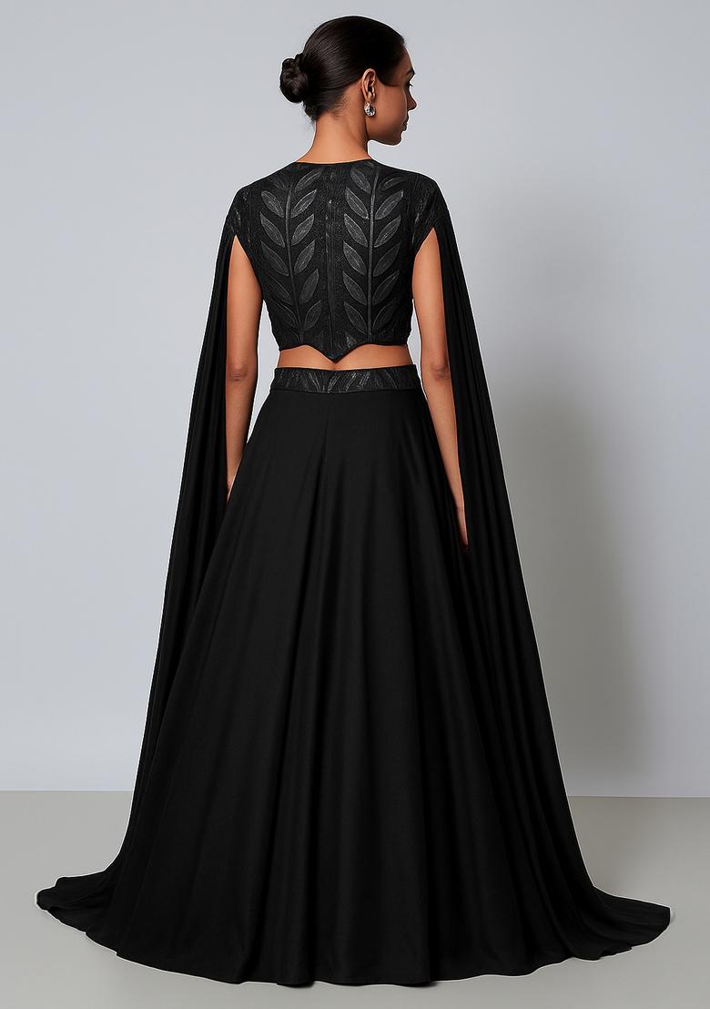 Black Foil Printed Organza Fusion Set - Indya