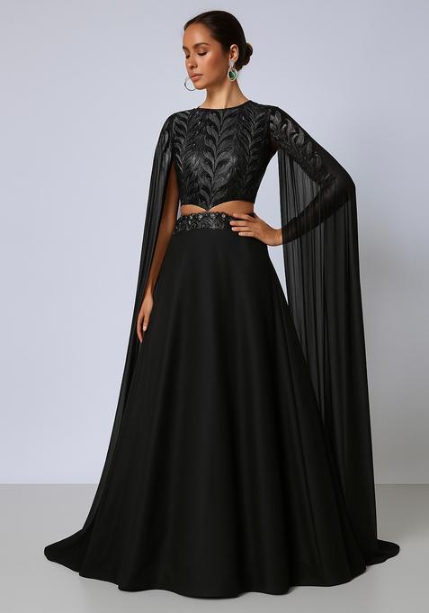 Black Foil Printed Organza Fusion Set