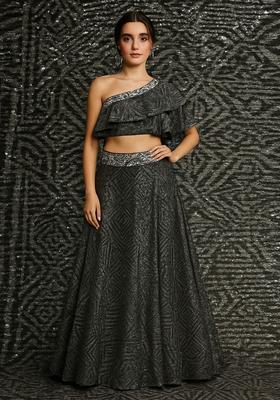 Black Printed Georgette Fusion Set
