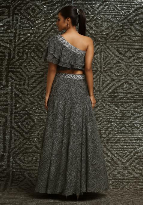 Black Printed Georgette Lehenga Set