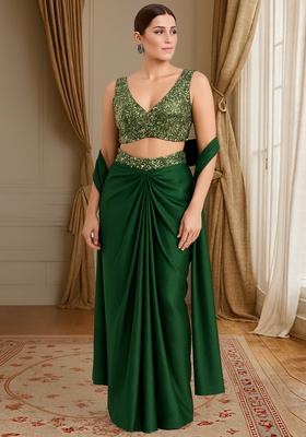 Green Sequin Georgette Fusion Set