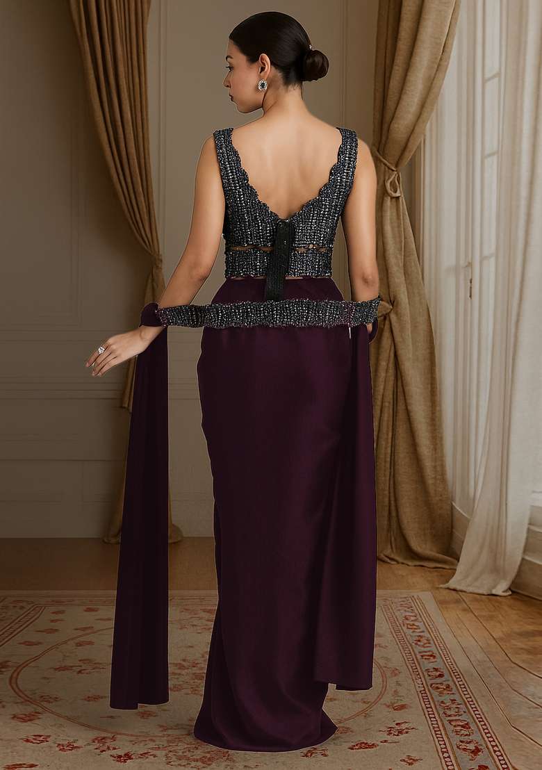 Black Embellished Georgette Fusion Set - Indya