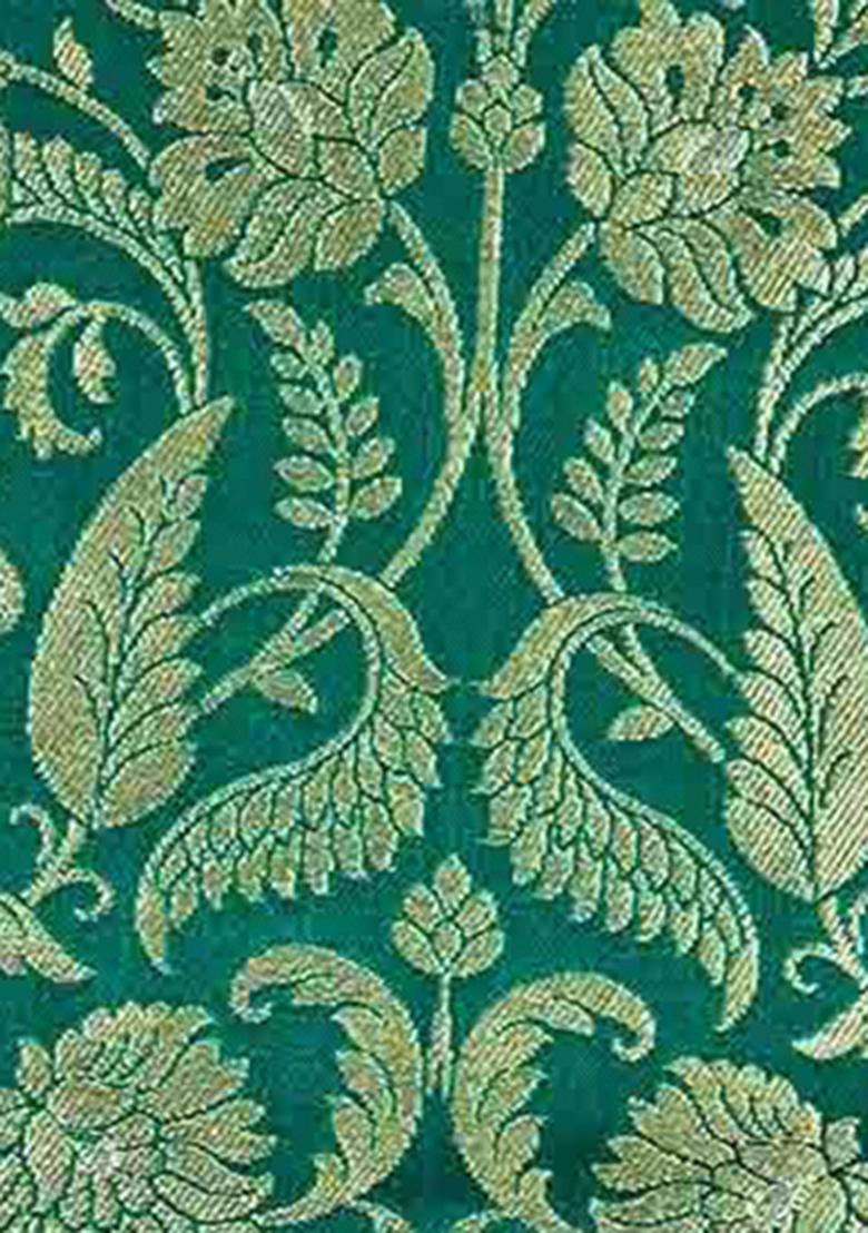 Green Jacquard Banarasi Silk Fusion Set - Indya