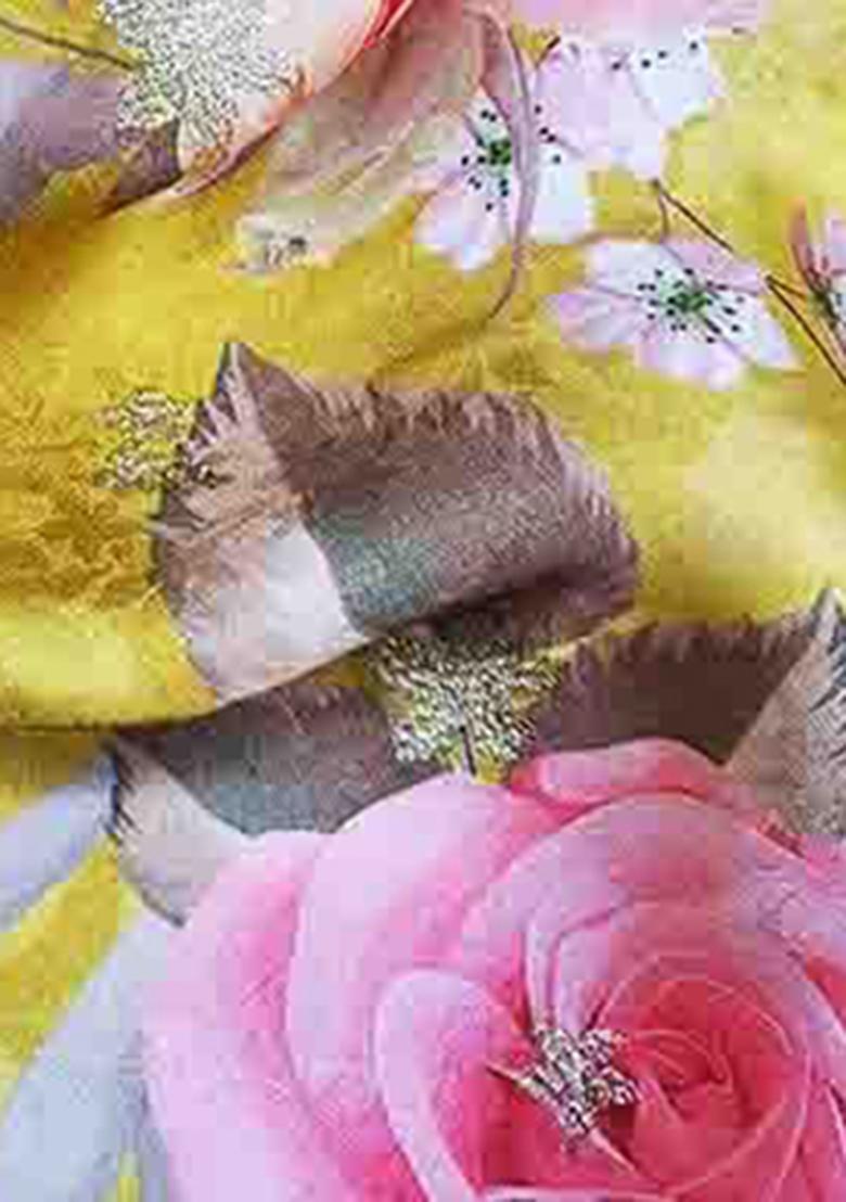 Yellow Printed Satin Fusion Set - Indya