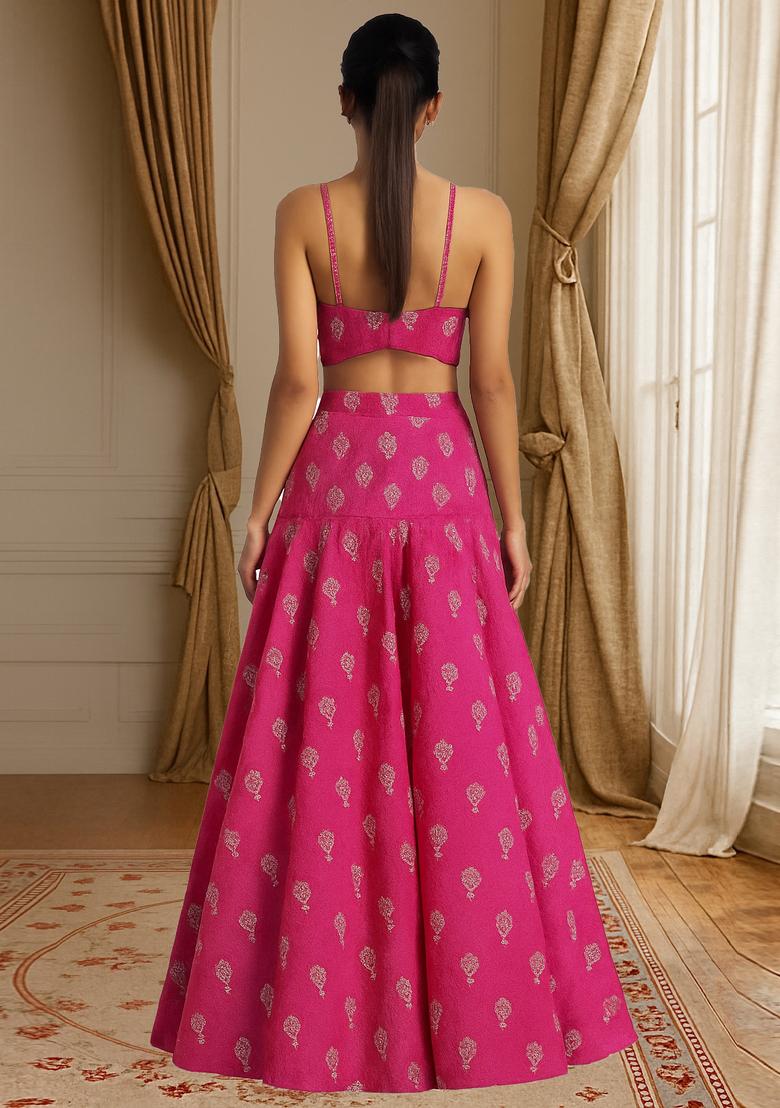 Pink Sequin Embroidered Chanderi Fusion Set - Indya