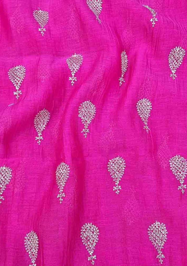 Pink Sequin Embroidered Chanderi Fusion Set - Indya