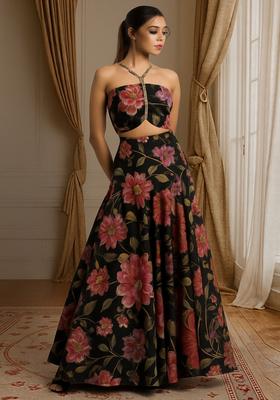 Black Printed Organza Fusion Set
