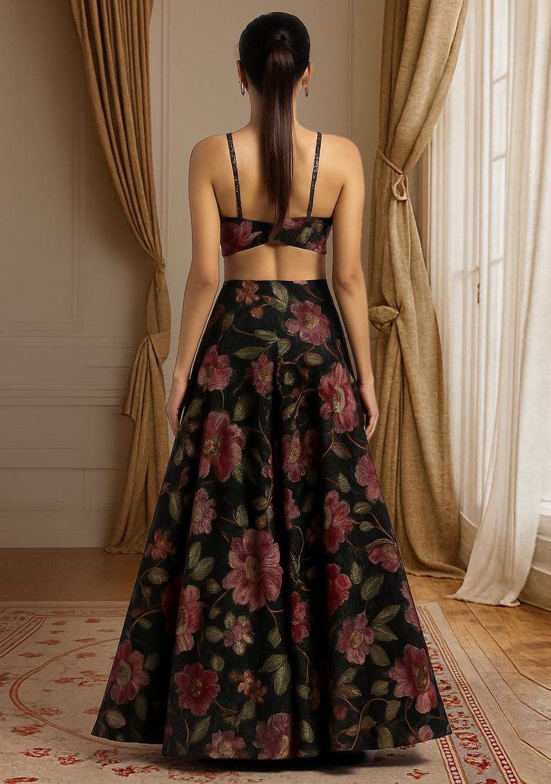 Black Printed Organza Fusion Set - Indya