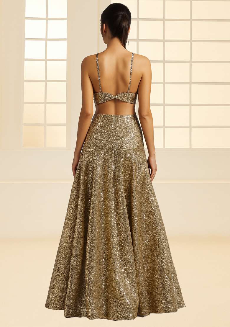 Rose Gold Sequin Embroidered Georgette Fusion Set - Indya