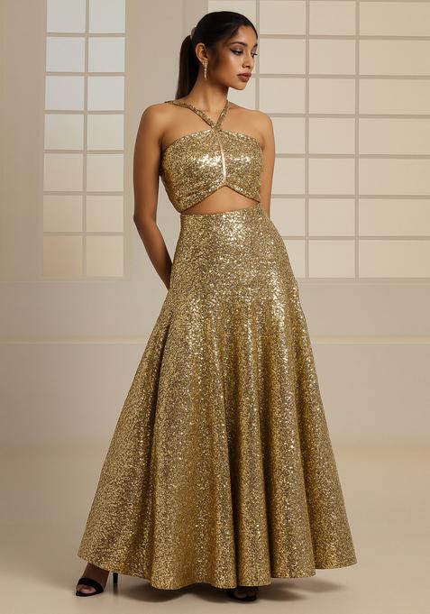 Rose Gold Sequin Embroidered Georgette Fusion Set