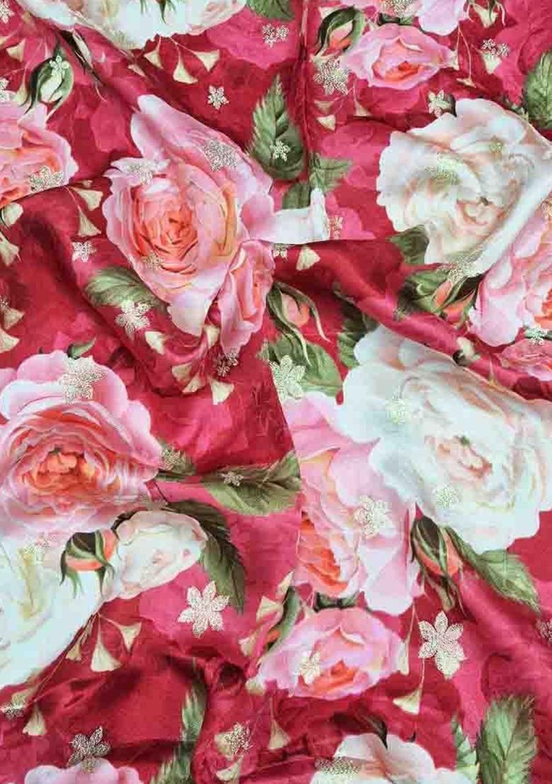 Red Printed Satin Fusion Set - Indya