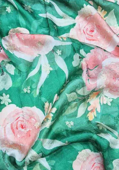 Green Printed Satin Fusion Set