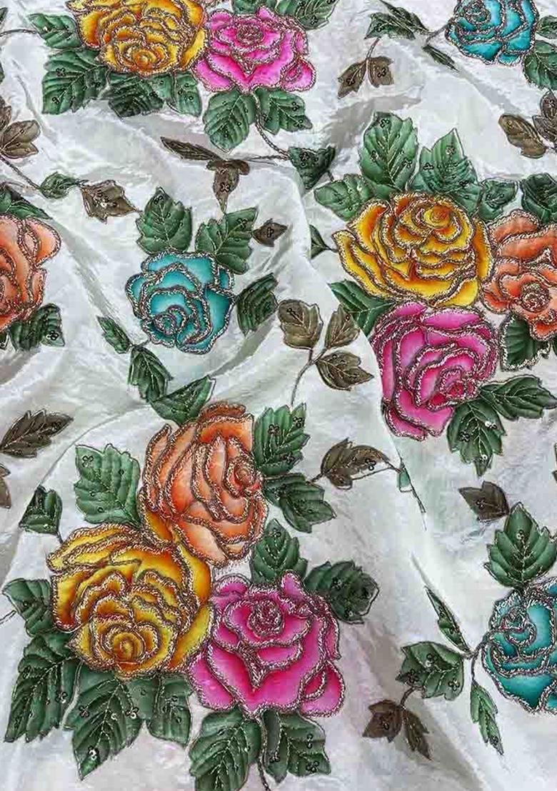 White Sequin Embroidered Crepe Fusion Set - Indya