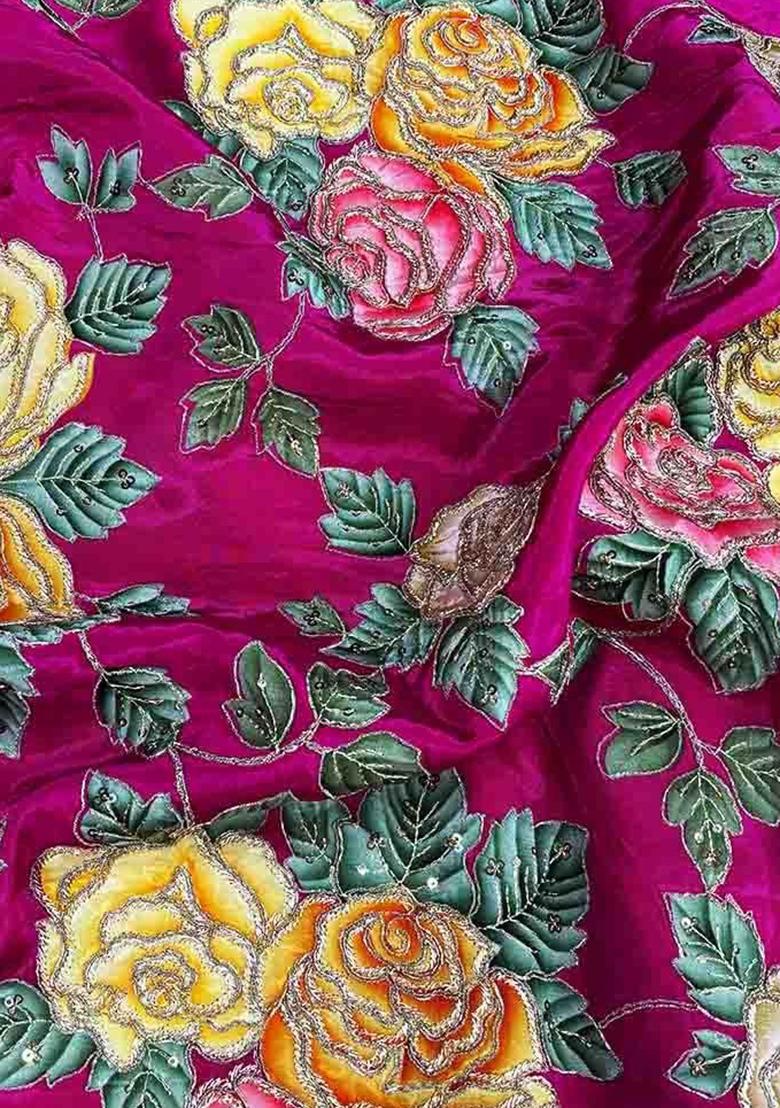 Pink Sequin Embroidered Crepe Fusion Set - Indya