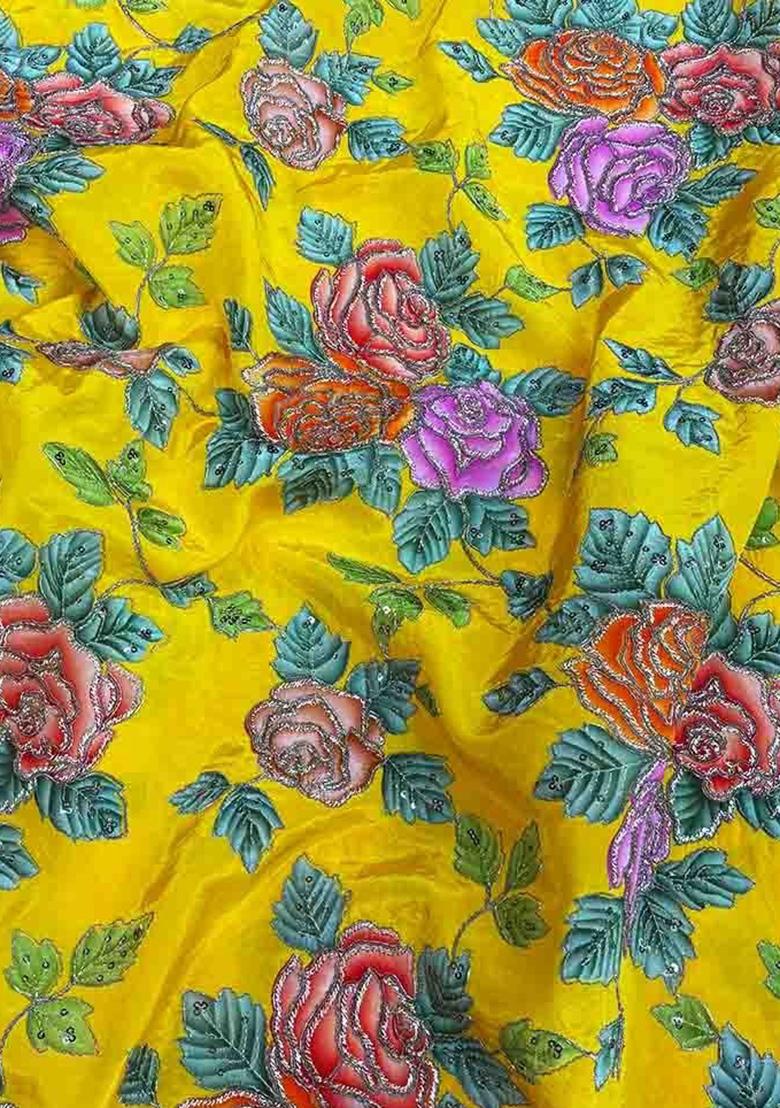 Yellow Sequin Embroidered Crepe Fusion Set - Indya