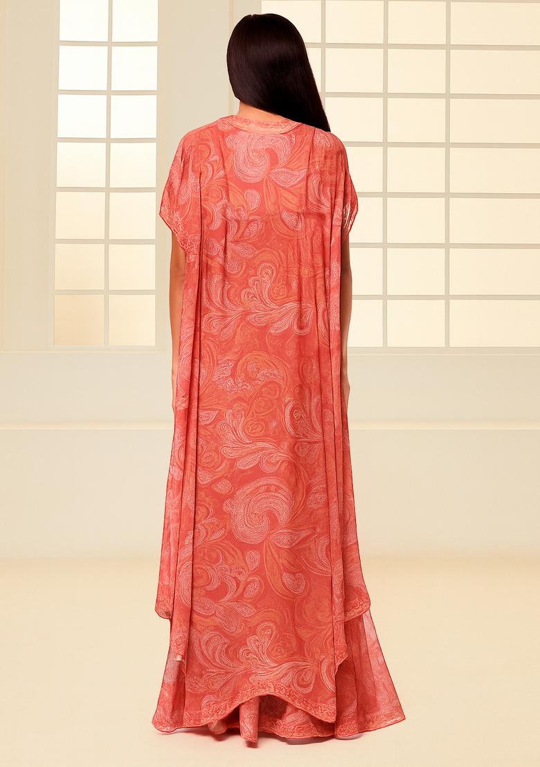 Peach Printed Crepe Fusion Set - Indya