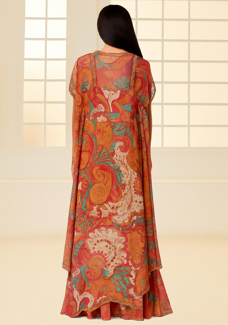 Multicolor Printed Crepe Fusion Set - Indya