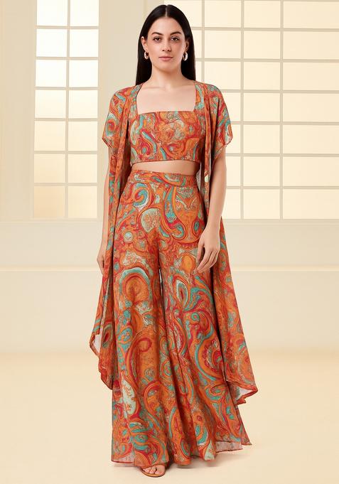 Multicolor Printed Crepe Fusion Set