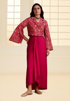 Pink Jacquard Jacket Brocade Fusion Set