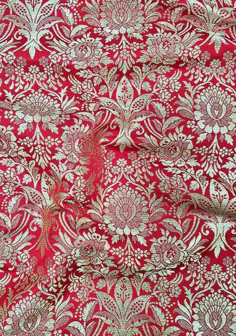 Red Jacquard Jacket Brocade Fusion Set - Indya