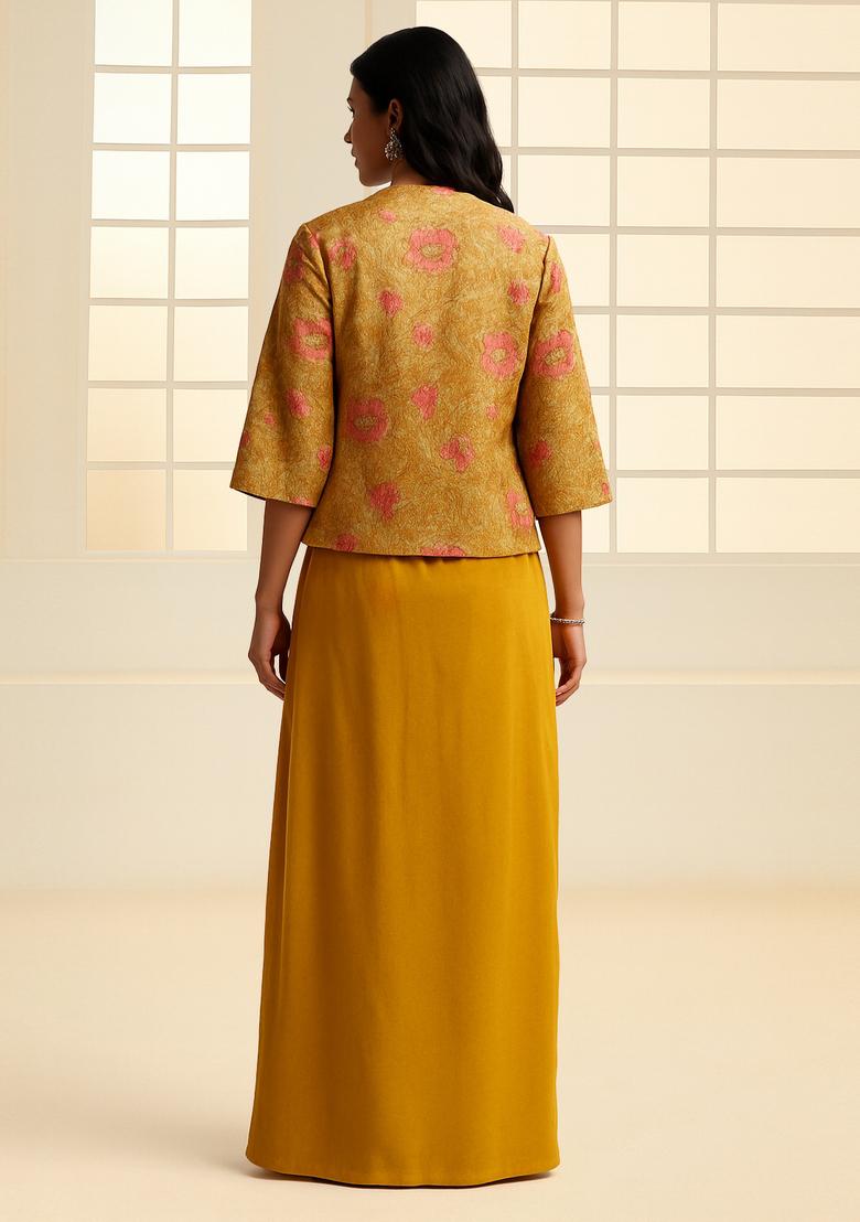 Yellow Thread Work Jacket Georgette Fusion Set - Indya