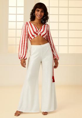 White Printed Chanderi Fusion Set