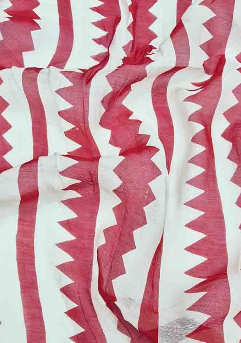 White Printed Chanderi Fusion Set - Indya