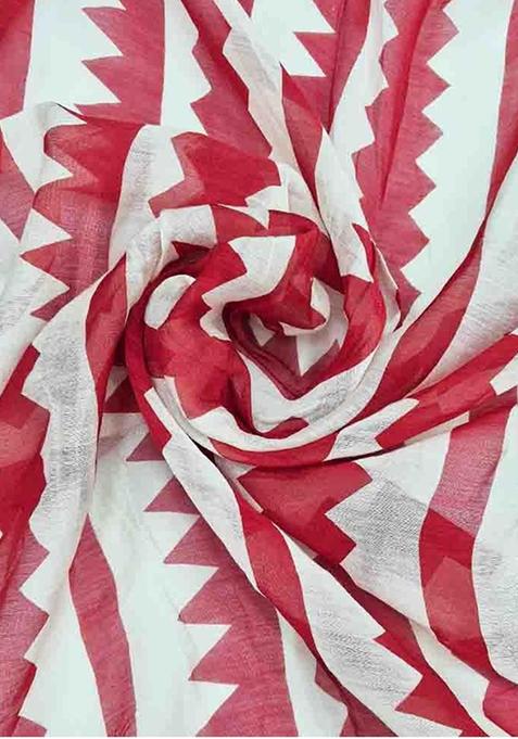 White Printed Chanderi Fusion Set