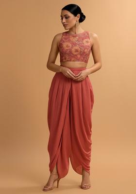 Peach Printed Georgette Fusion Set