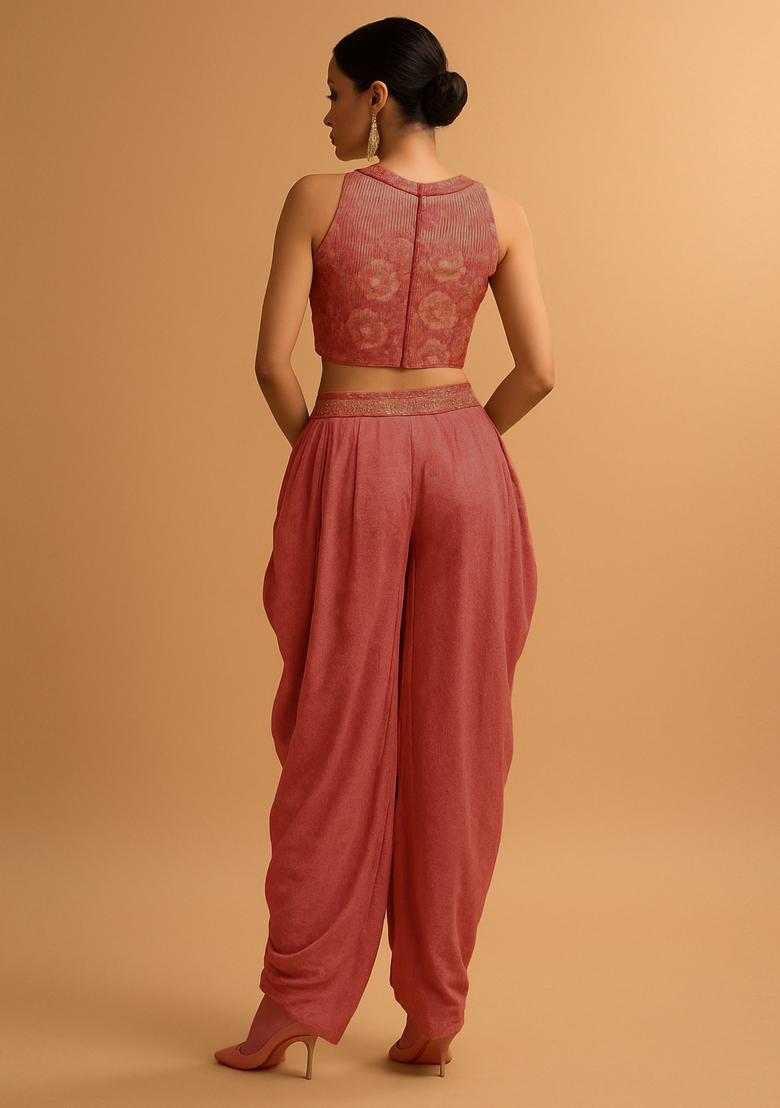 Peach Printed Georgette Fusion Set - Indya