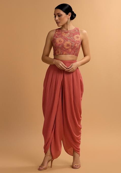 Peach Printed Georgette Fusion Set