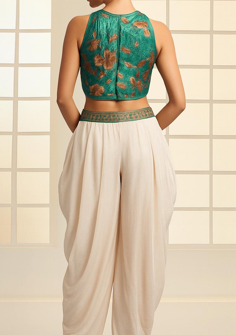 Sea Blue Printed Organza Fusion Set - Indya