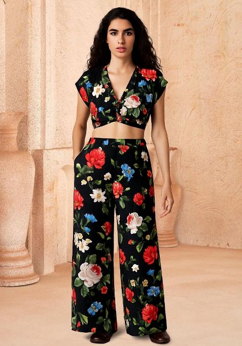 Black Printed Silk Co-Ord Set