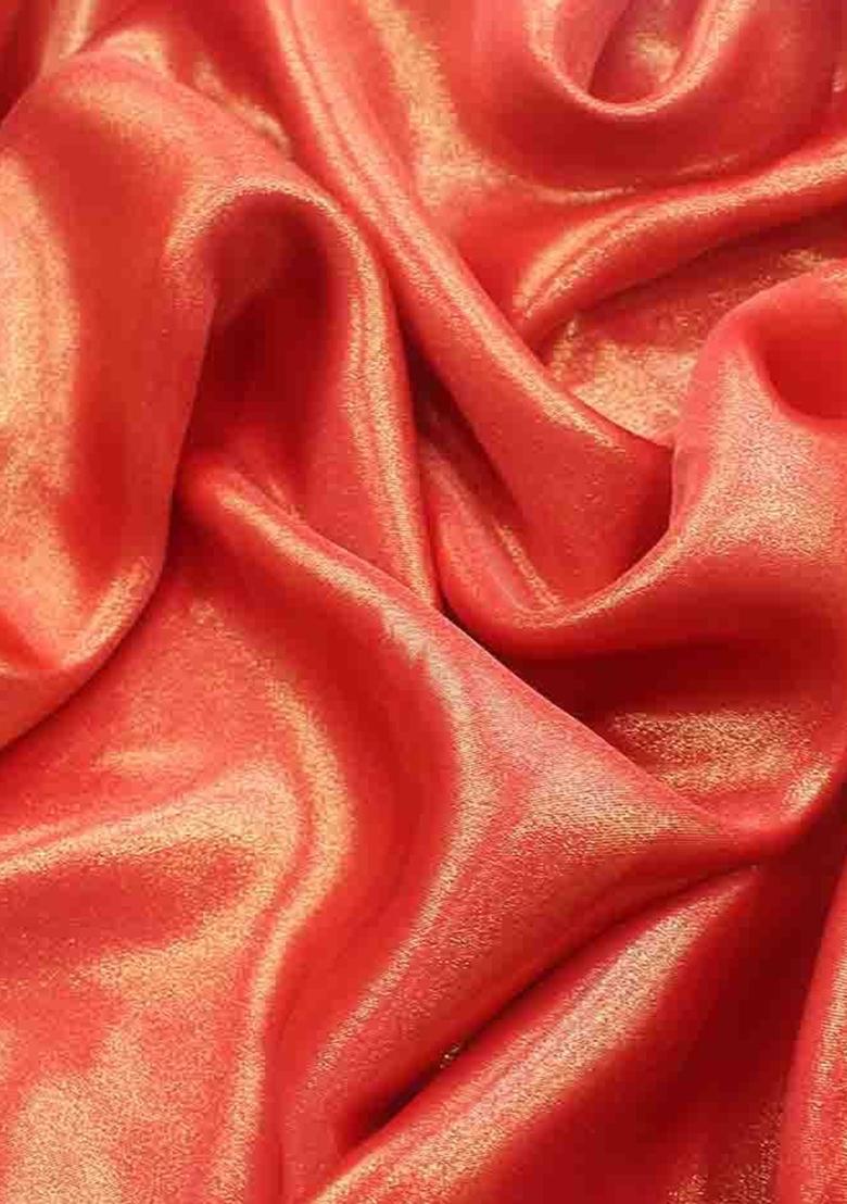 Red Solid Satin Georgette Fusion Set - Indya