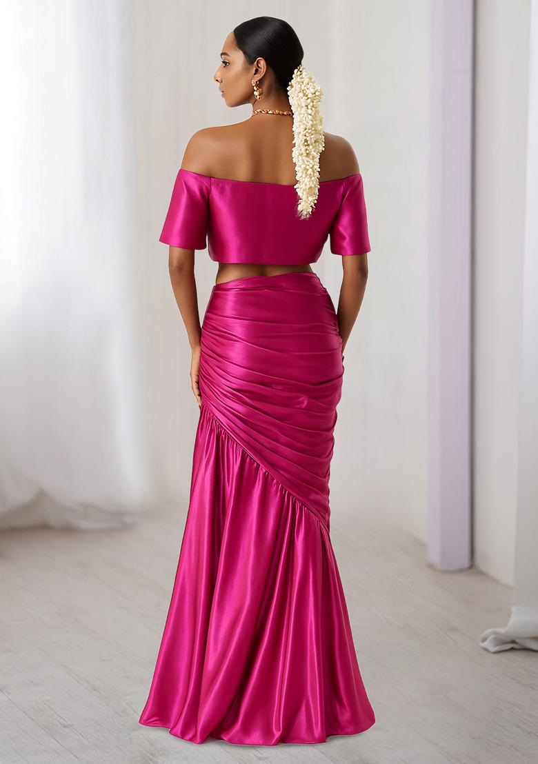 Pink Solid Satin Georgette Fusion Set - Indya