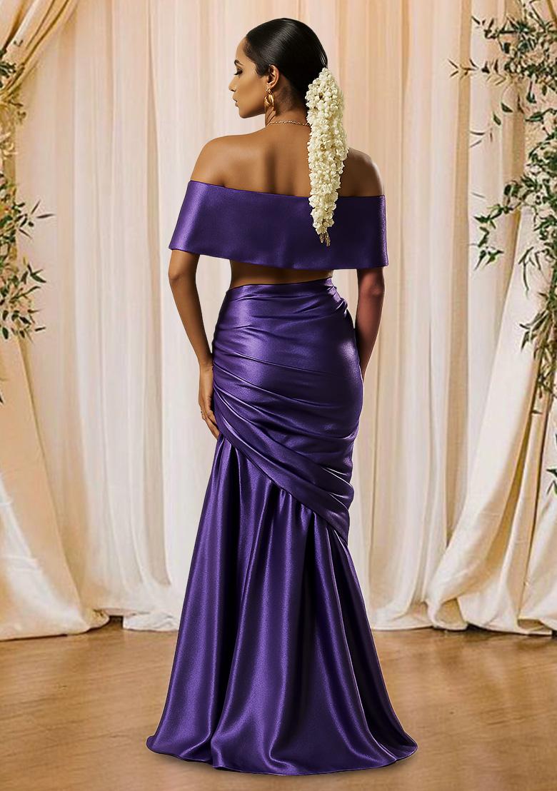 Purple Solid Satin Georgette Fusion Set - Indya