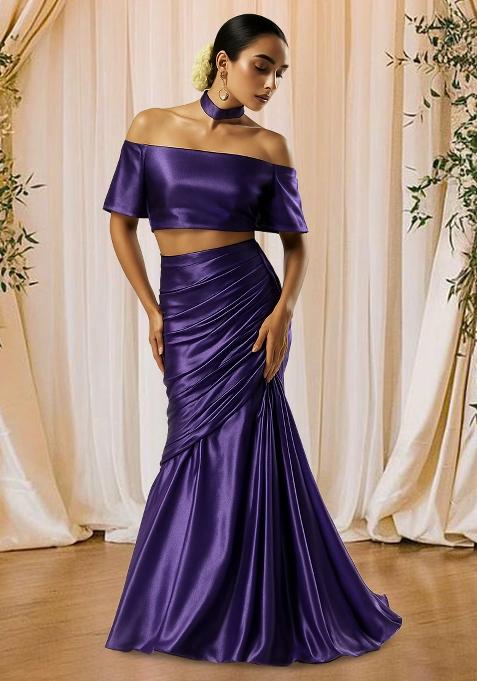 Purple Solid Satin Georgette Fusion Set