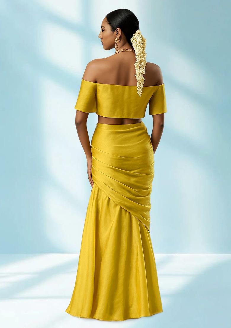 Yellow Solid Satin Georgette Fusion Set - Indya