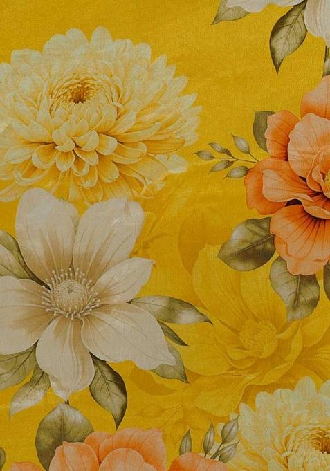 Yellow Printed Chiffon Crop Top Skirt Set