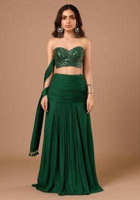 Green Sequin Blouse Georgette Lehenga Set