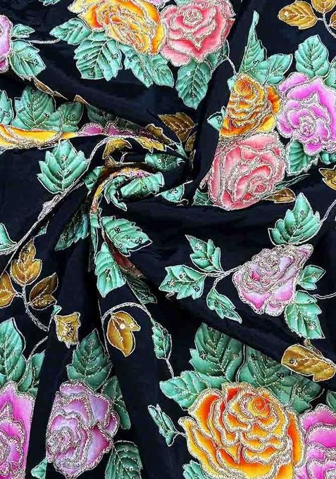 Blue Printed Blouse Crepe Lehenga Set