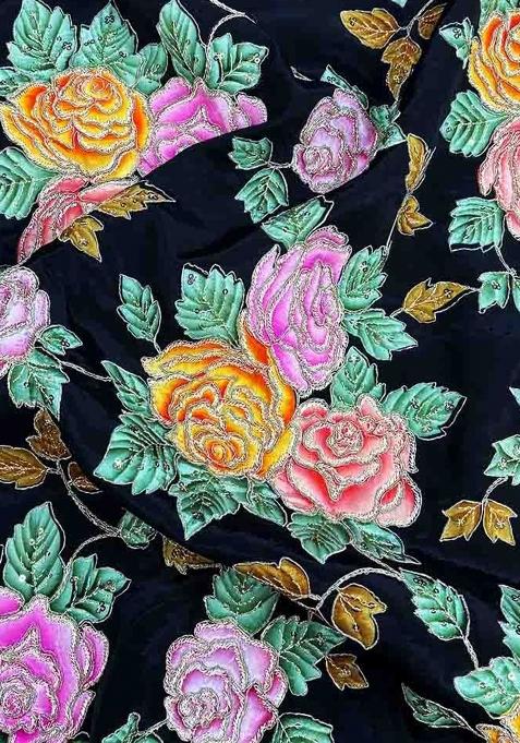 Blue Printed Blouse Crepe Lehenga Set